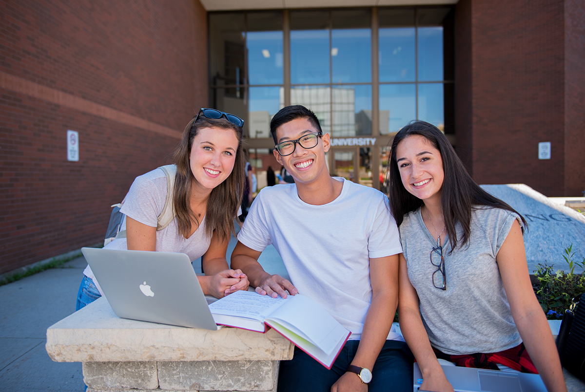 NU students at front entrance