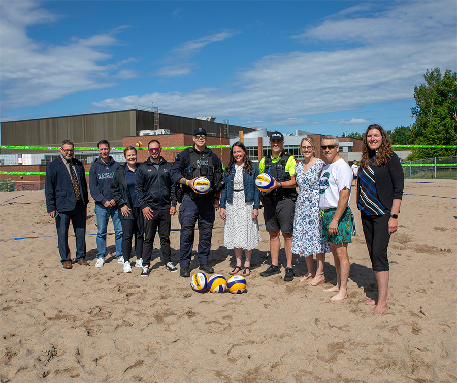 representatives from the North Bay Youth Volleyball Club Jr. Lakers, Nipissing University, Canadore College, the City of North Bay, the North Bay Police Services and the office of MP Pauline Rochefort 