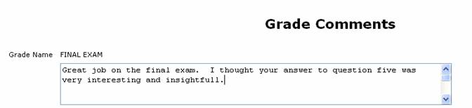 Gradebook grade comments