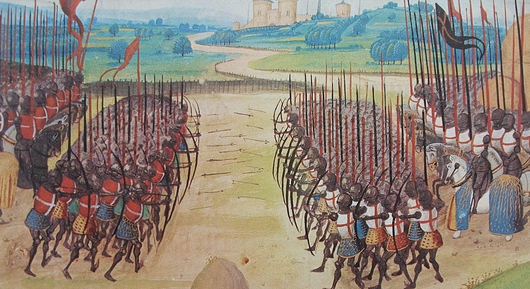 The Battle of Agincourt, with troops drawn up in battle lines