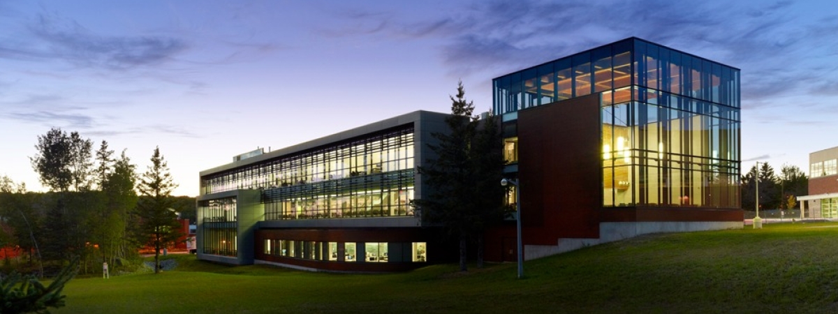 Harris Library at night
