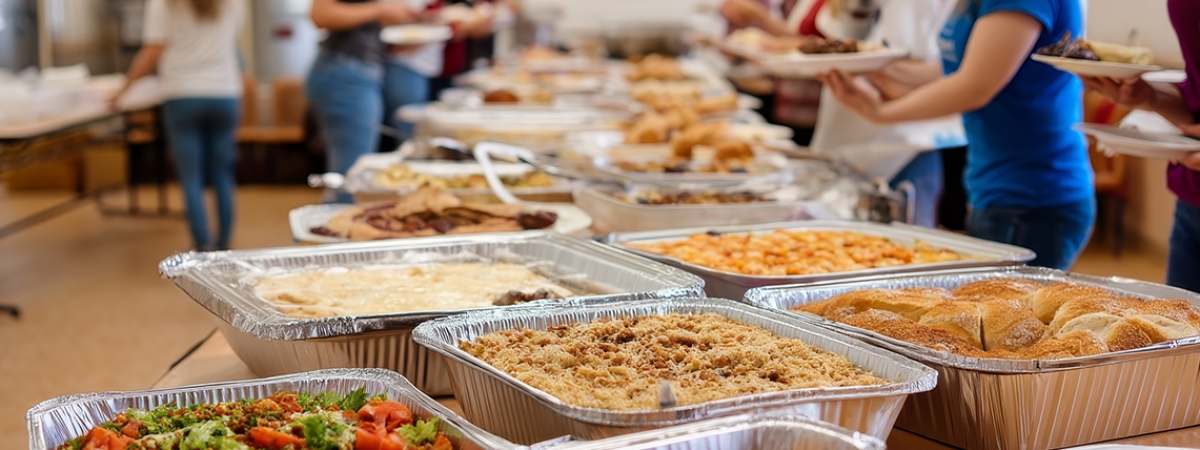 group participating in potluck