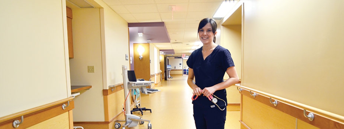 nurse in hospital hallway