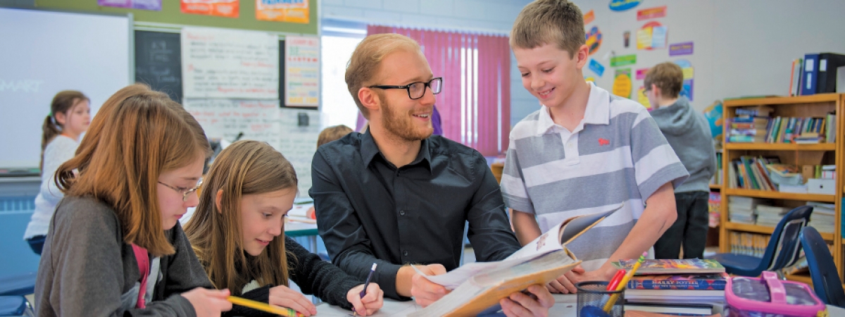 Education student teaching in a classroom