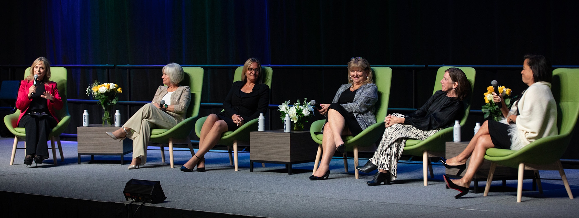 The 6 panelist speakers on stage at An Evening at Nipissing 