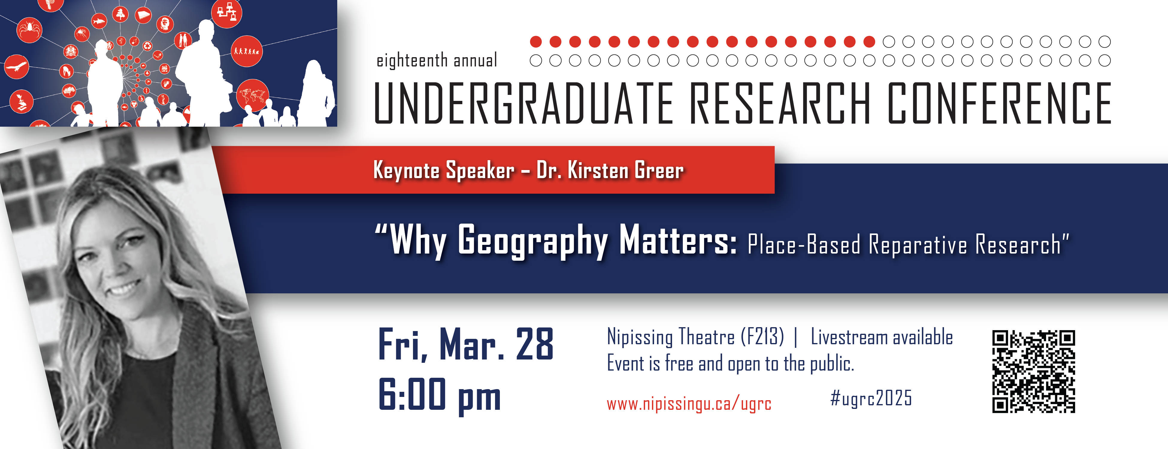 Blocks of color and white text about event information 