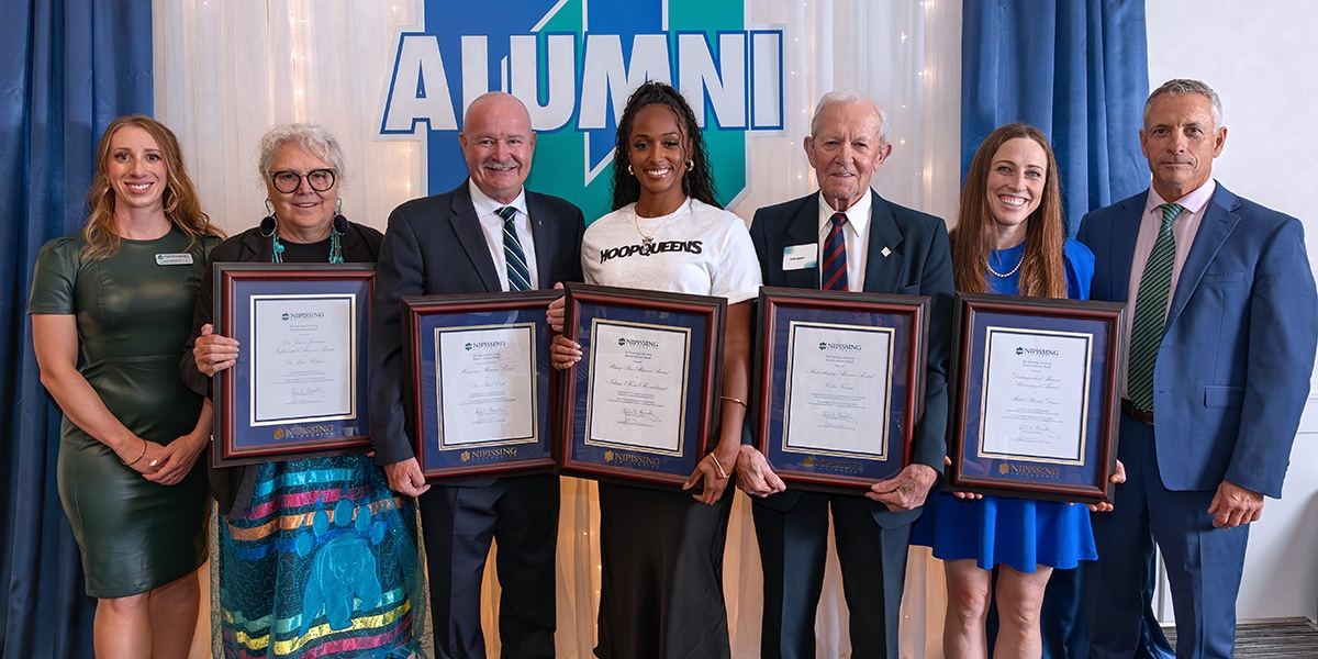 (l-r): Laurel Muldoon, Dr. Joyce Helmer, Dr. Paul Cook, Nakissa Koomalsingh, Colin Vezina, Mabel Plourde-Doran, Dr. Kevin B. Wamsley.