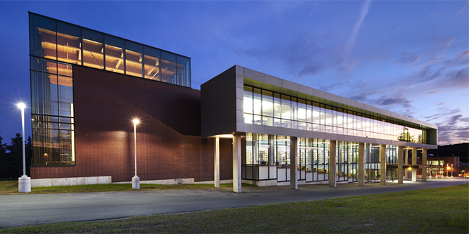 Harris Learning Library exterior at night