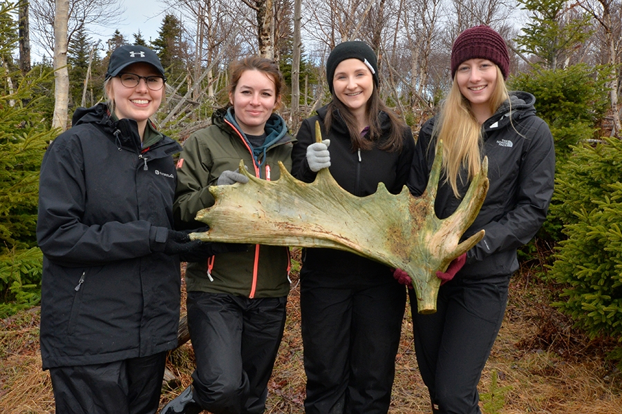 (l to r) Brianna Dumas, Samantha Gauthier, Lauren McLaren and Katie Britton who collected data for McLaren's Honours Thesis.