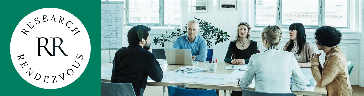 Research Rendezvous logo and image of colleagues discussing ideas