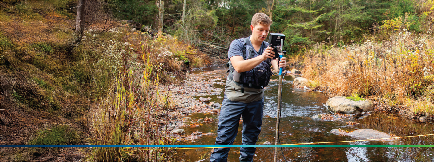 A person doing research in a creek