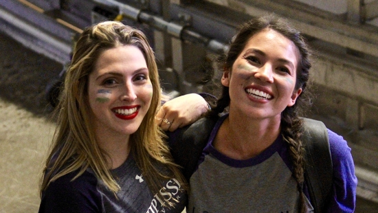 Two people at Hockey game