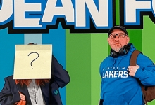 Nathan, Graydon and two students with post-its covering their faces