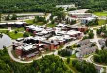 Aerial shot of Nipissing University and Canadore College campus