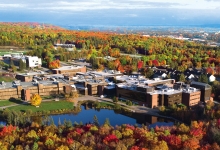 Fall aerial view of Nipissing University and Canadore College campus