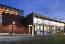 Harris Learning Library exterior at night