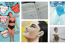 Five pieces of artwork from exhibition including paintings and sculptures