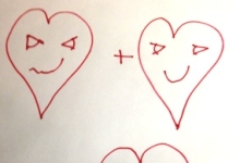 Illustration of a heart couple being interrupted by another heart